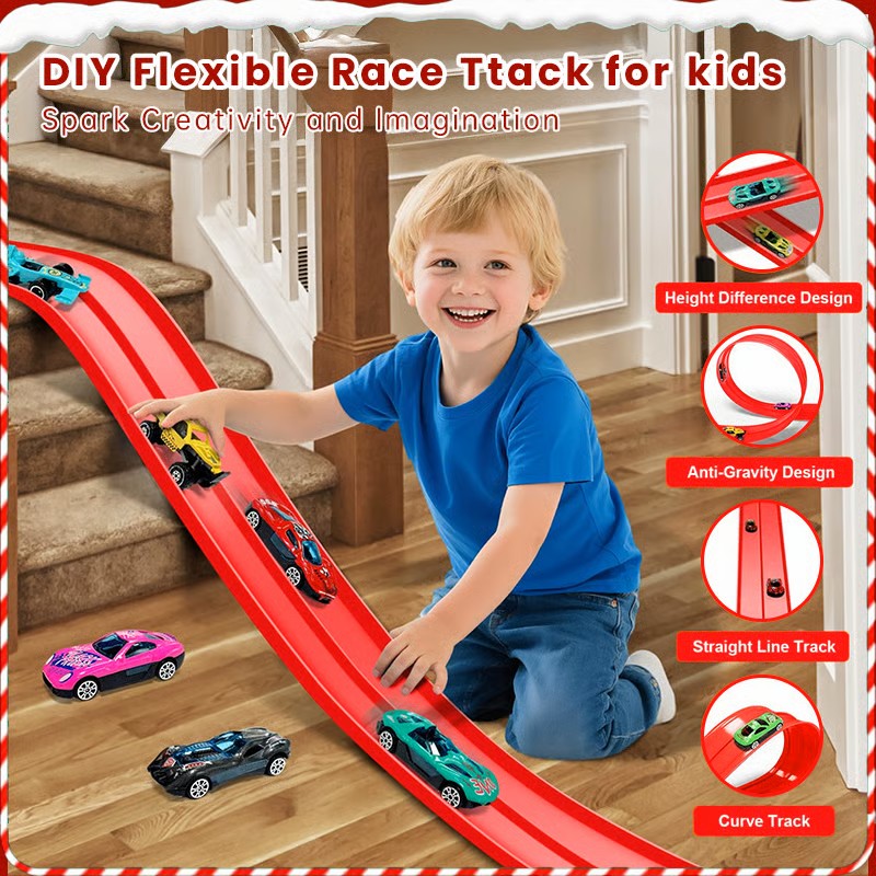 🎄🎁 2025 Christmas Surprise Gift: DIY Flexible Racing Track Toy 🚗✨