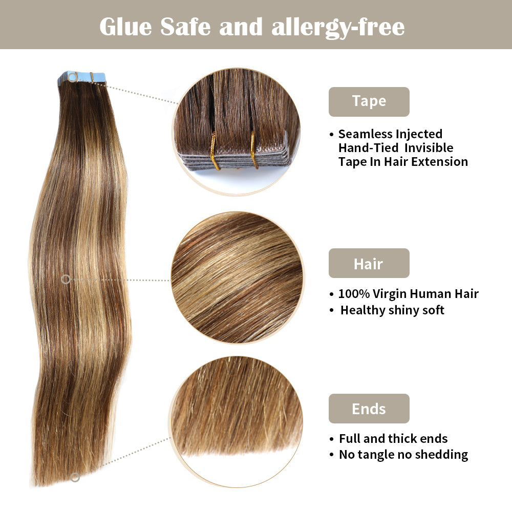 🔥BIG SALE - 50% OFF🔥Seamless Injected Hand-Tied Invisible Tape In Hair Extension -- 100% VIRGIN HUMAN HAIR / 10 PCS